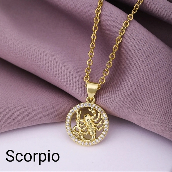 Zodiac Necklace Inlaid Zircon Gold Plated Stainless Steel - Picture 8 of 16